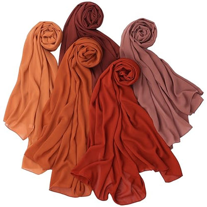 NOOR Chiffon Hijab Set for Women - Pack of 5 Lightweight Non-Slip Scarves, Premium Breathable Fabric, Gift-Ready Packaging - color: Mix Colors 13