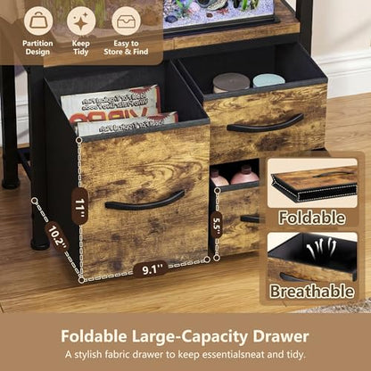 Heybly 5-10 Gallon Fish Tank Stand, Aquarium Stand with Drawer, Power Outlet, Heavy Duty Metal Frame, for Fish Tank, Turtle & Reptile Terrarium, 20.5" × 10.2" Top, 200lbs, Rustic Brown HAS002SSR-1 - color: Rustic Brown, size: 5-10 gal