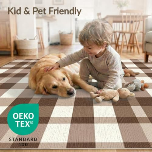 4'x6' Washable Rustic Checkered Accent Rug, Beige Non-Shedding Small Carpet for Playroom, Bedroom, Reading Nook, Pet Friendly & Non-Slip | Ref:1910429 - color: Beige/Pattern 30, size: 4' x 6' (Rectangular)