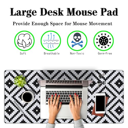 Large Mouse Pad Black and White XXL Mousepad Gaming Mouse Pads Computer Desk Mats Extra Large Desk Pad Non-Slip Rubber Base 35.4" X 15.7" for Game Office, Classic Rhombus Pattern - color: Black/White Classic Geometry
