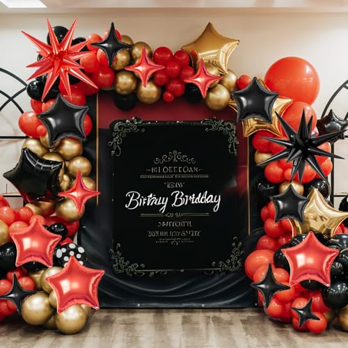 Red Black Star Balloons,16Pcs 22/18/10 Inch Foil Casino Prom Decor - color: Red Black
