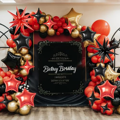 Red Black Star Balloons,16Pcs 22/18/10 Inch Foil Casino Prom Decor - color: Red Black