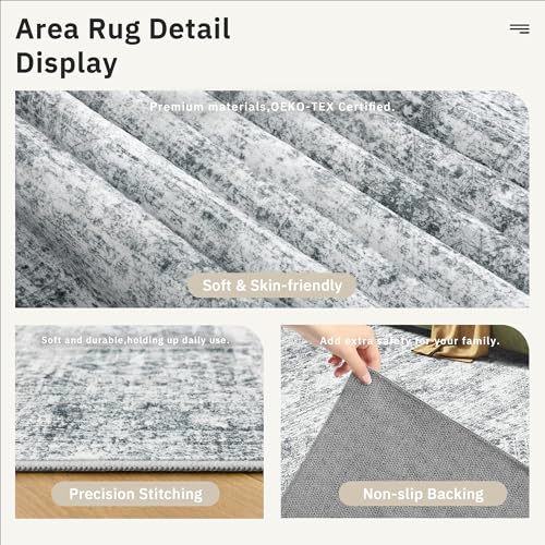 Soalmost Washable Area Rug 8x10 Large Soft Grey Rugs for Living Room - color: Grey, size: 8' x 10' (Rectangular)