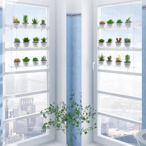 OtNiap Clear Hanging Window Plant Shelves, 2-Pack 3-Tier, 16-Inch Stand | Adjustable Indoor wall plant holder for herbs, microgreens and potted plants. Maximizes window space while displaying plants - size: 2 Pack-3 Tier