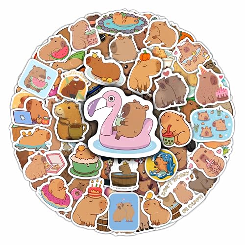 100Pcs Capybara Stickers for Water Bottle and Laptop - Capybara Party Supplies & Decorations, Waterproof Vinyl Decals, Cute Animal and Pet Stickers, Gifts for Women & Men - color: Capybara Stickers