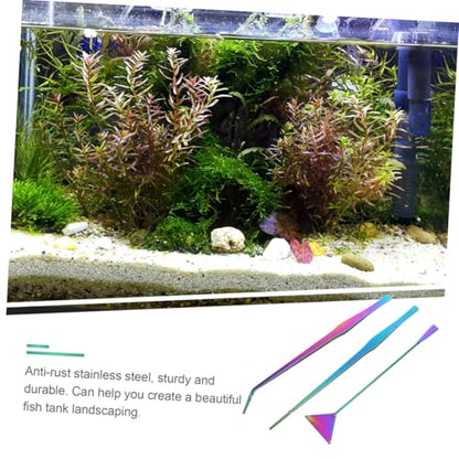 HANABASS 3pcs Stainless Steel Aquascaping Tools Set Water Plant Spatula Tweezers for Live Aquarium Plants Maintenance