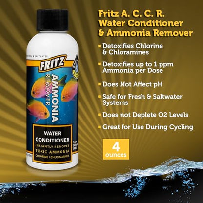 Fritz Aquatics ACCR Water Conditioner Instantly Removes Toxic Ammonia/Chlorine & Chloramines for Fresh & Salt Water Aquariums (4-Ounce) - size: 4 oz