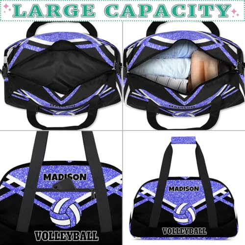 Custom Fitness Volleyball Bag with Name, Personalized Duffle Bag Overnight Bag Gym Duffle Bag for Travel Sleepover Bag, Light Blue Glitter Black - color: Blue