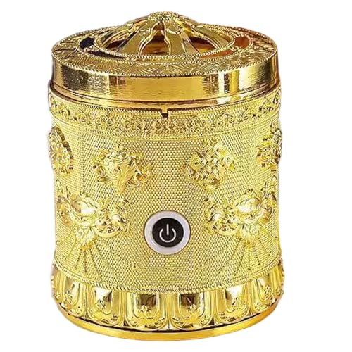 Electric Bakhoor Burner Electric Incense Burner Portable Vintage Bakhoor USB Rechargeable Golden Aromatherapy Diffuser for Car Home Office 3x3.9 inch