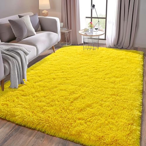 Soft Shag Rugs for Bedroom, Fluffy Washable 4x6 Yellow - color: Yellow, size: 4' x 6' (Rectangular)