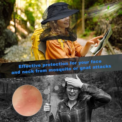 South to East Premium Mosquito Head Net for Insect, 2 Pack, Fly & Bug Protection | Ultra Large & Long, Extra Fine Holes for Camping, Hiking, Fishing, Gardening, Safari, Fits All Hats for Men & Women - color: Black