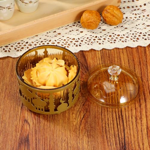 EXCEART Holiday Serving Platter Middle East Snack Tray with Cover for Eid Treats Nuts Dried Fruits Party Tea Dish Home Celebrations