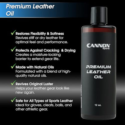 Cannon Sports Premium Baseball Glove Oil - Restores, Protects, Conditions, Softens, Waterproofs – All-Natural Ingredients - For Baseball Gloves, Softball Gloves, Other Leather Sports Gear & Much More
