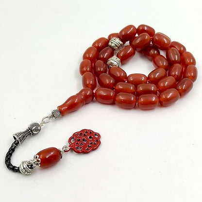 ALBASHAN Tasbih Natural 5A Red Agates with Red pendant Islam Muslim bracelet 33 45 66 51 99 100prayer beads stone Rosary - size: 10*14mmx51beads