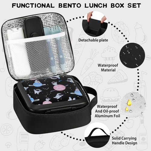 JXXM Bento Lunch Box for Kids With 8oz Soup Thermo,Leak-proof Lunch Containers with 5 Compartment,Thermo Food Jar and Lunch Bag, Food Containers for School (A-Black(Circumnavigate Space)) - color: A-Black(Circumnavigate Space)