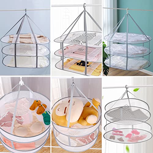 2 Pack 3-Tier Folding Mesh Clothes Hanging Dryer, Sweater Drying Rack, Large Laundry Drying Rack, Lay fold Flat Dry Hanger, Mesh Clothes Hanging Dryer - XL(3Tier)+XL(3Tier) - size: XL(3Tier)+XL(3Tier)