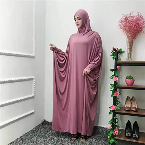 FPOVFPO Womens Solid One-Piece Prayer Dress Muslim Abaya Islamic Maxi Breathable Ramadan Dress Kaftan Hijab - color: Lotus Root Purple