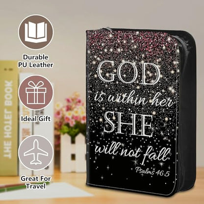 Bible Cover Case for Women, PU Leather Large Bible Cases with Zipper Fits Books Up to 12" x 9" x 2.76”, Bible Carrying Bag for Men, Christian Quote - color: Christian Quote