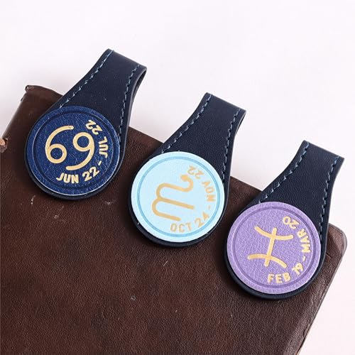 3 PCS Leather Magnetic Bookmark Clips, Zodiac PU Leather Bookmarks for Book Lovers, Full Set of Book Clip Accessories, Water Sign - style: Water Signs Constellation