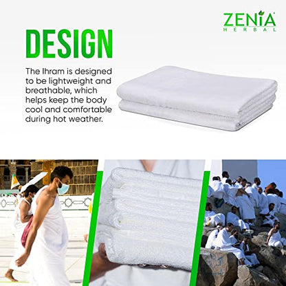 Zenia Natural Hygienic 100% Cotton Ihram (Ahram/Ehram) Towel for Hajj and Umrah - Lightweight and Durable 45 in x 90 in (Ihram with Adjustable Belt & Free Miswak) - style: Ihram with Adjustable Belt & Free Miswak