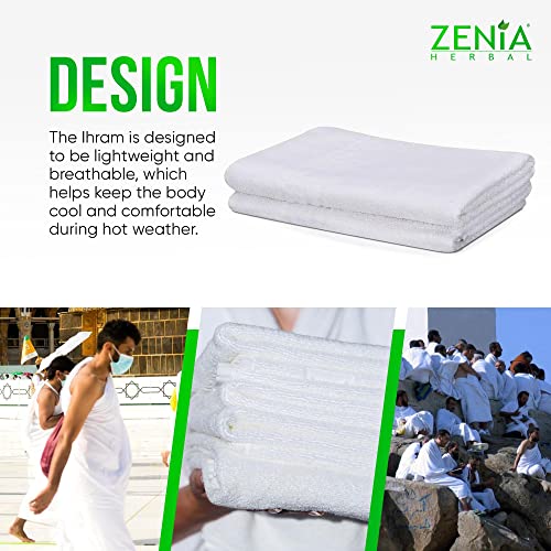 Zenia Natural Hygienic 100% Cotton Ihram (Ahram/Ehram) Towel for Hajj and Umrah - Lightweight and Durable 45 in x 90 in (Ihram) - style: Ihram Only