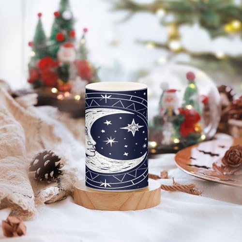 Flickering Flameless Candles, Crescent Moon Magic Circle LED Candles with Remote Timer, Set of 2 Battery Operated Candle for Valentine Wedding Birthday