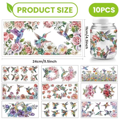 arricraft 10 Sheets UV DTF Cup Wrap Transfer Stickers, 10 Styles 9.45x4.33 Inchs Hummingbird Flower Rub on Transfers Decal for 16OZ Glass Cups Furniture Craft Wood DIY Crafts - style: Hummingbird