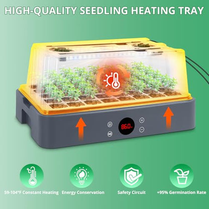 Sondiko Seed Starter Tray with Grow Light, Heated Seed Starter Kit with Temperature Display, Humidity Dome Germination Kit, Adjustable Plant Light for Seed Starting and Seedling Growth - color: Gray