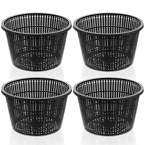 Roshtia 4 Pcs 8.35 Inch Hydroponic Baskets Aquatic Black Plastic Garden Mesh Net Pot Hydroponic Pots Slotted Pond Basket Aquarium Plant Pots for Lily Nursery Grow Planting Supplies