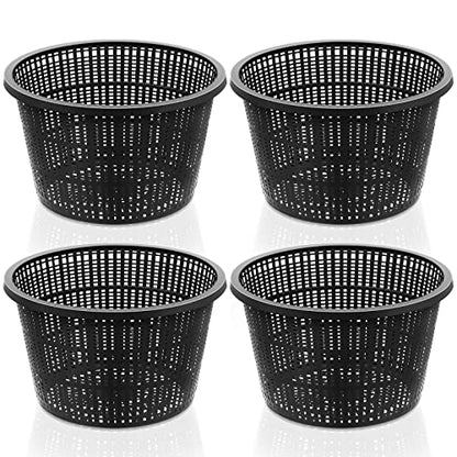 Roshtia 4 Pcs 8.35 Inch Hydroponic Baskets Aquatic Black Plastic Garden Mesh Net Pot Hydroponic Pots Slotted Pond Basket Aquarium Plant Pots for Lily Nursery Grow Planting Supplies