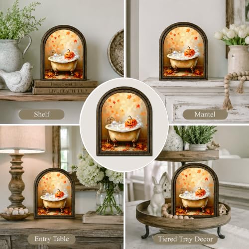 Halloween Pumpkin Bath Arched Table Sign, Rustic Farmhouse Decor - color: Pumpkin Bathtub