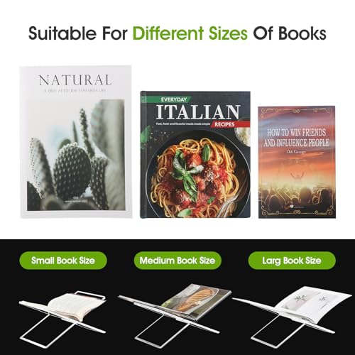 Acrylic Book Stands for Display - Cookbook Stand for Kitchen Counter, Bible Stands for Display at Home, Acrylic Book Holders for Reading Hands Free (Clear)