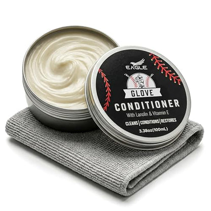 Eagle Leather Glove Conditioner Cream 2pc Set with Conditioning Balm & Cloth – Restore, Soften & Protect Baseball Mitts, Softball Gloves, Football Leather & Sports Gear