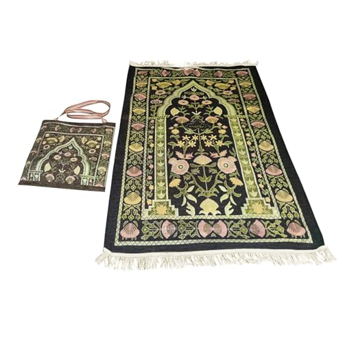 Clobeau Large Muslim Prayer Rug, Turkish Cotton, Portable Praying Mat for Daily Salah, Great Ramadan Gift for Men Women, Thick Padded Sajadah, Velvet Carpet, Coffee - color: Coffee