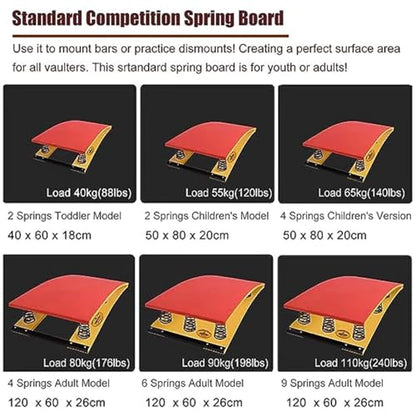 Gymnastics Springboard, Big Kids Junior with Springs - Anti-Skid Vaulting Equipment for Home Gym, School Training - size: 2 Springs 50x80x20cm