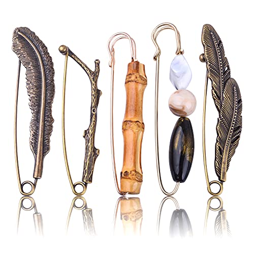 5pcs Vintage Chic Brooch Extra Large Safety Pins Heavy Duty Safety Pins Accessories for Women Men Clothing Sweaters Shawls Collars Scarf Blankets Crafts, 5 Styles