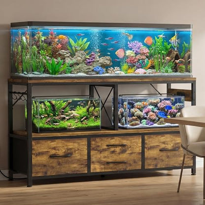 Heybly 55-75 Gallon Fish Tank Stand, Aquarium Stand with Drawer, Power Outlet, Heavy Duty Metal Frame, for Fish Tank, Turtle & Reptile Terrarium, 36.2" L × 18.1" Top, 660lbs(Top)+400lbs(Mid), Rustic Brown HAS005SR - color: Rustic Brown, size: 55-75 gal