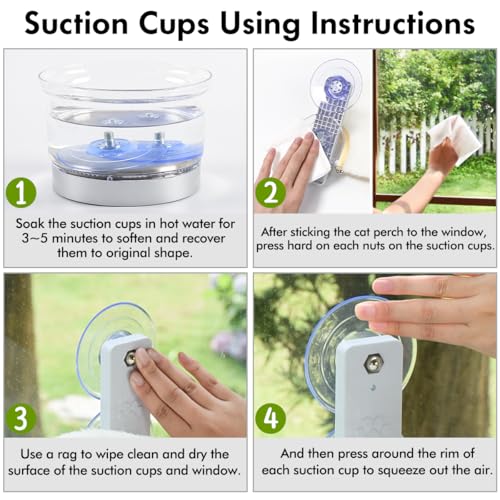 AMOSIJOY 4 Pack Cat Window Perch Strong Replacement Suction Cups with Screw | Extra Strong Adhesive, Reusable and Removable, Suitable for Cordless & Foldable Cat window perch