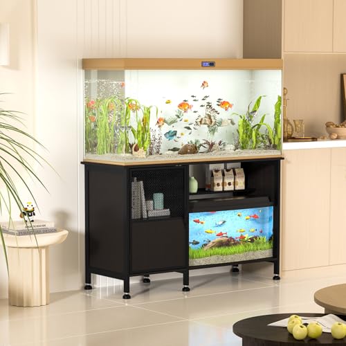 55-75 Gallon Fish Tank Stand, Aquarium Stand with Open Shelf, Heavy Duty Fish Tank Rack with Cabinet Storage, 52" L*19.7" W Tabletop fits Aquarium,Turtle Tank,or Reptile Terrariums Black