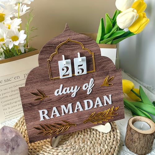 Ramadan Countdown Calendar 2026, Wooden Ramadan Decorations for Home, Eid Mubarak Advent Calendars, Islamic Muslim Ramadan Kareem Table Decor Holiday Gift for Family - زينة رمضان كريم ديكور