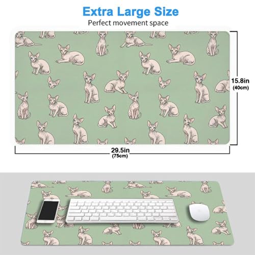Large Computer Keyboard Mat Sphynx Cats Hairless Naked Cat, Non Slip Gaming Mousepad Office Desk Protection - color: Pattern (160), size: 29.5L x 15.8W inches