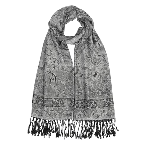 Paisley Pashmina Rave Shawl Scarf-Women's Reversible Ethnic Jacquard Pashmina Wraps for Travel - color: A#. Black White