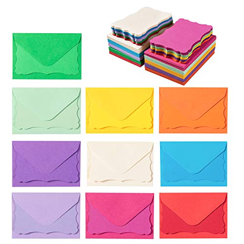 100 Pack Mini Envelopes with Blank Note Cards, Multicolored, 10 Colors | 4 x 2.7 Inches, Self-Adhesive, Small Business Card Size - color: Multicolored