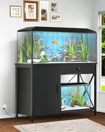 40-50 Gallon Aquarium Stand with Cabinet Drawer, Power Outlet,Black | Fish Tank Stand,Heavy Duty Metal for Turtle Tank , Reptile Terrarium,Fits Office Home,36"x 18"MDF Tabletop,850lbs Capacity - color: Blcak, size: 40-50 Gallon