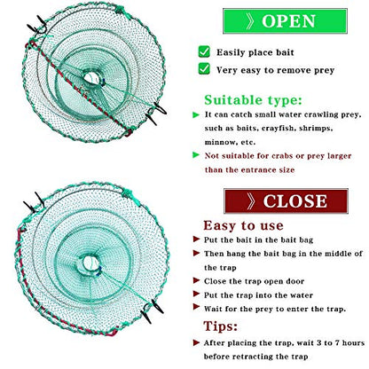 Foldable Fishing Trap for Bait Shrimp Crawfish Minnow Net Portable Accessories 11.8 x 11.8 x 15.7 (30cm x 40cm) 1/4 in Mesh Collapsible Fish Trap - color: 2Pcs