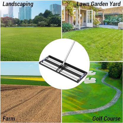 Updated Lawn Leveling Rake 40"x10", Lawn Leveler with Aluminum Rollers | Yard Leveling Rake Stainless Steel with 27-80" Adjustable Handle, Heavy-Duty Ground Leveler Suit for Garden, Golf Lawn, Farm - size: 40''x10'' With Roller (Black)
