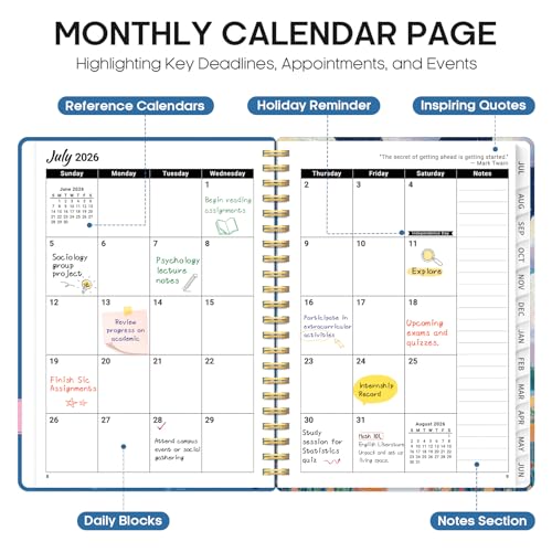 Planner 2026–2027, Academic Monthly Weekly Spiral Calendar, July 2026 – June 2027, Hardcover Agenda Notebook with Tabs, 6.3" x 8.5", Perfect for Students, Teachers, School & Daily Planning - Submerged Dalmatians - color: U-Submerged Dalmatians, size: (6.3