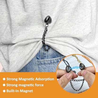 12 Pcs Magnetic Clothing Clips with Chain for Pants, Hems and Sleeves