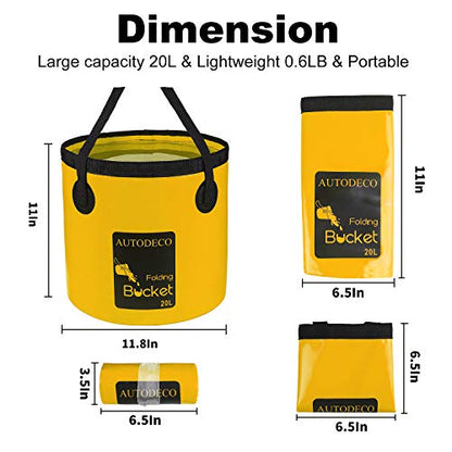 Collapsible Bucket 5 Gallon Container Folding Water Bucket Portable Wash Basin 20L - color: Yellow