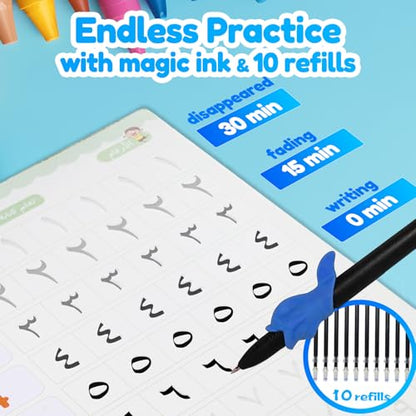 4 Magic Tracing Practice Books – Grooved Handwriting Arabic Copybooks for Kids, Reusable Writing Practice Workbooks Without Tears, Disappearing Ink for Toddlers Preschool Learn (Arabic) - color: Arabic